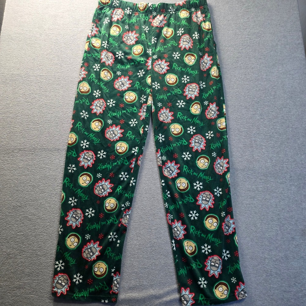 Christmas Pajama Pants Mens Large Green Holiday Lounge Bottoms Rick and Morty